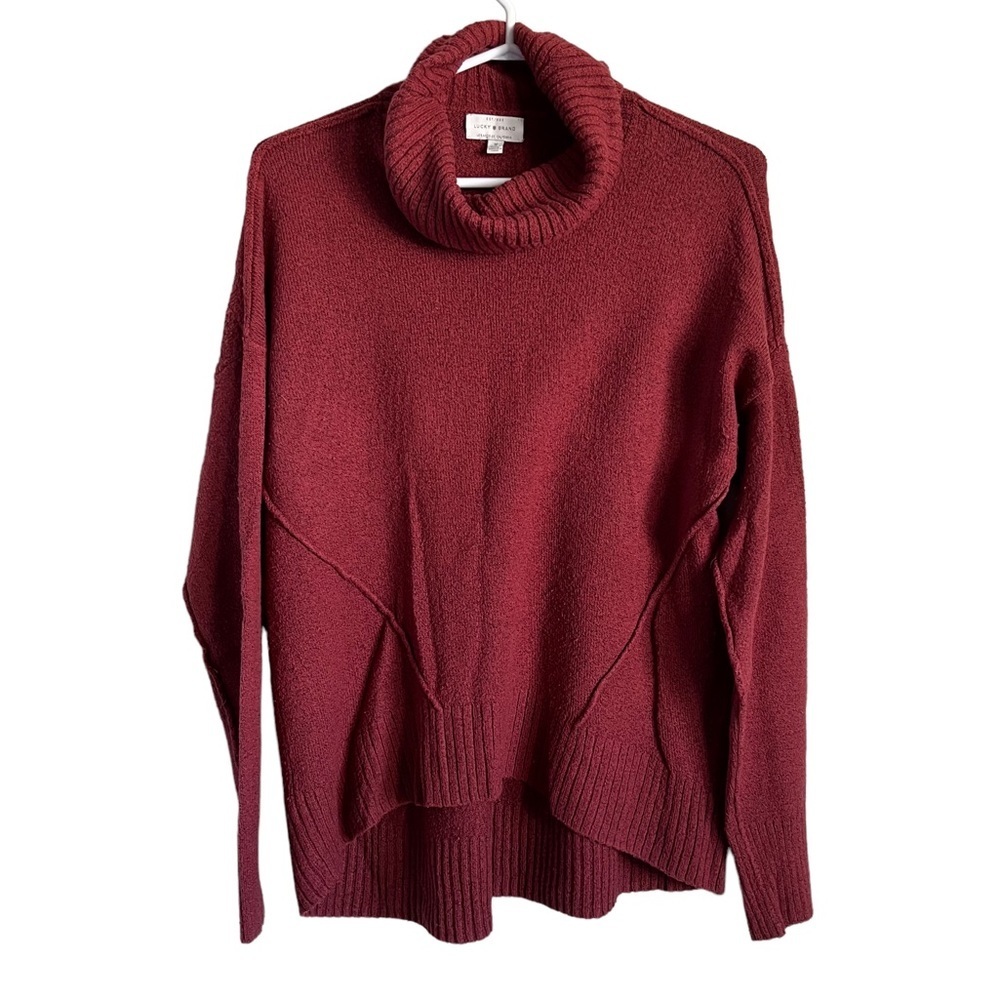 𝅺Lucky Brand Rust Red Turtleneck Casual Sweater Oversized Relaxed Size Medium